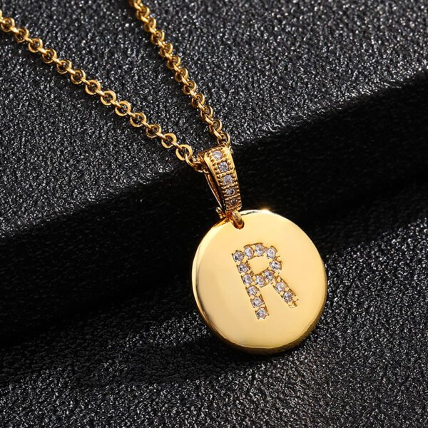 Round Shape Crystal Cubic Zirconia CZ Initial Necklaces Gold Plated Letter Initial Pendant Necklace Jewelry Women - صورة 3
