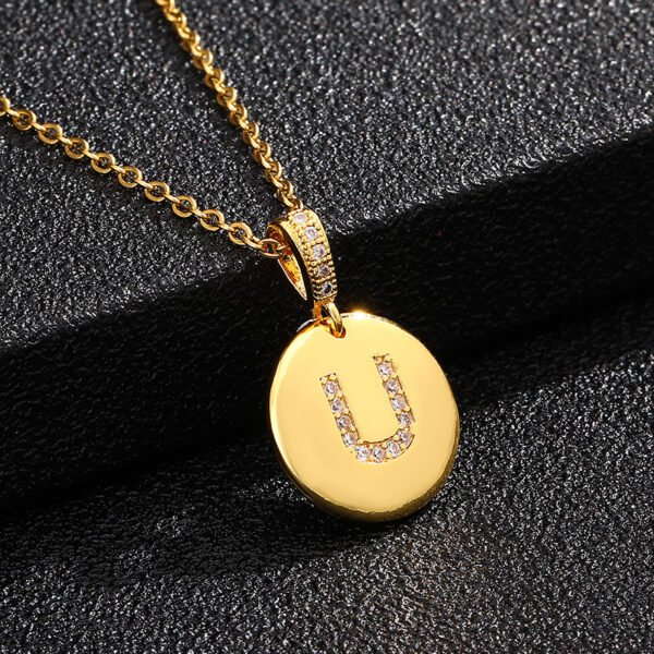 Round Shape Crystal Cubic Zirconia CZ Initial Necklaces Gold Plated Letter Initial Pendant Necklace Jewelry Women - صورة 6