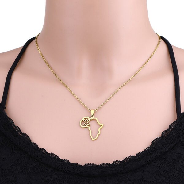 Popular Stainless Steel Gold Plated Custom Map Necklace African Berber Pendant for Women - صورة 5