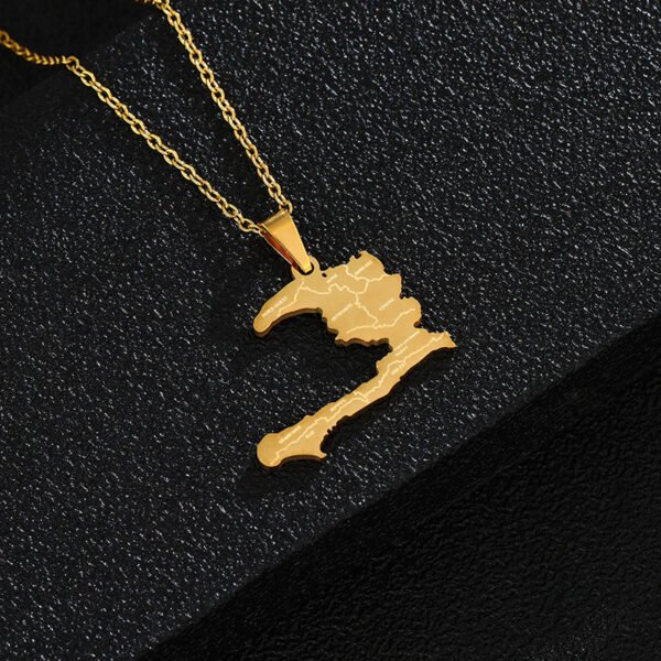 Custom Stainless Steel Couple Gift Gold Plated Haiti Map Necklace for Men Women