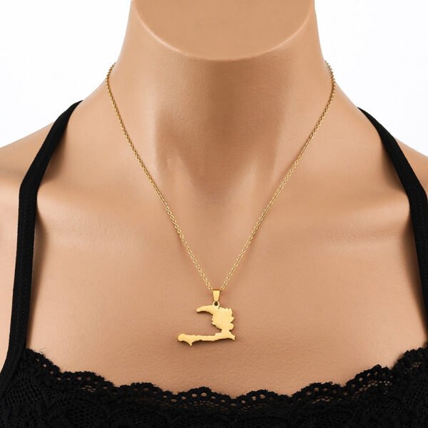 Custom Stainless Steel Couple Gift Gold Plated Haiti Map Necklace for Men Women - صورة 2