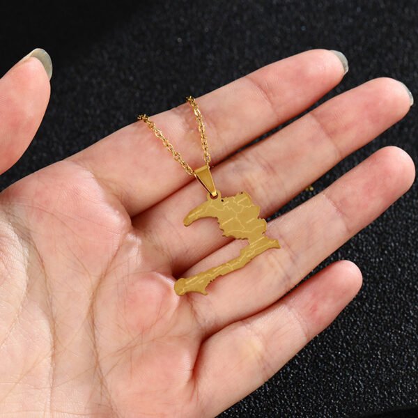 Custom Stainless Steel Couple Gift Gold Plated Haiti Map Necklace for Men Women - صورة 3