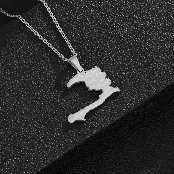 Custom Stainless Steel Couple Gift Gold Plated Haiti Map Necklace for Men Women - صورة 4