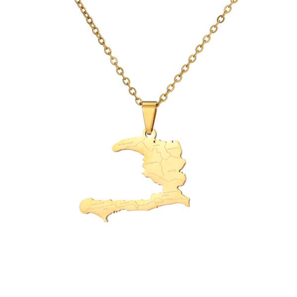 Custom Stainless Steel Couple Gift Gold Plated Haiti Map Necklace for Men Women - صورة 6
