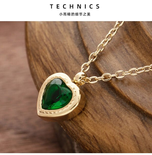 Hottest Product Red Zircon Necklace Elegant Women Stainless Steel Heart Pendant Necklace - Image 5