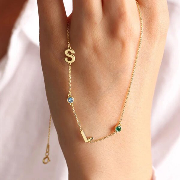 Minimalist Custom Name Letters Elegant Women Personalized 14K Gold Plated Birthstone Necklace - Image 2