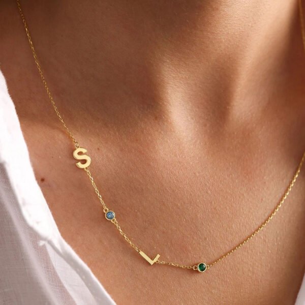 Minimalist Custom Name Letters Elegant Women Personalized 14K Gold Plated Birthstone Necklace - Image 3