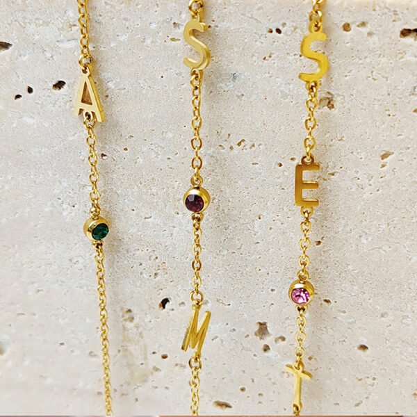 Minimalist Custom Name Letters Elegant Women Personalized 14K Gold Plated Birthstone Necklace - Image 4
