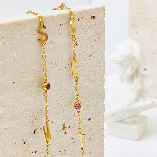 Minimalist Custom Name Letters Elegant Women Personalized 14K Gold Plated Birthstone Necklace - Image 5