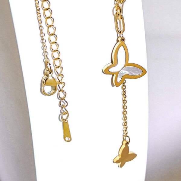 18K Gold Plated Stainless Steel Chain Double Butterfly Shell Pendant Necklace for Women Jewelry - Image 2