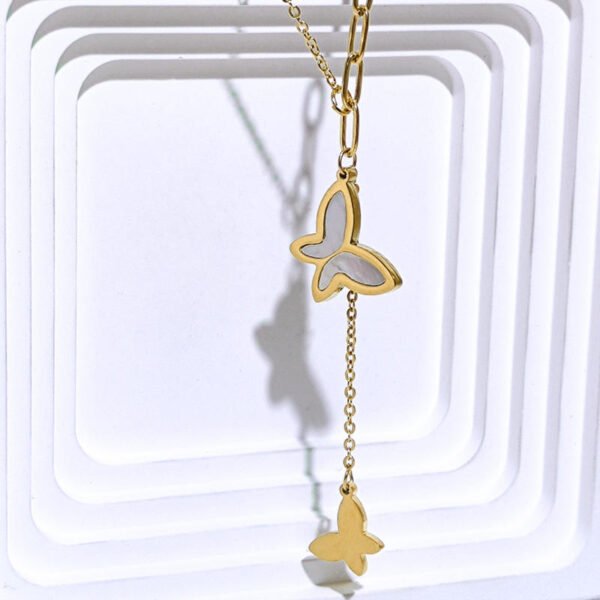 18K Gold Plated Stainless Steel Chain Double Butterfly Shell Pendant Necklace for Women Jewelry - Image 3