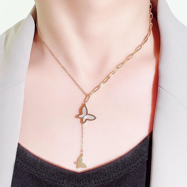 18K Gold Plated Stainless Steel Chain Double Butterfly Shell Pendant Necklace for Women Jewelry - Image 5