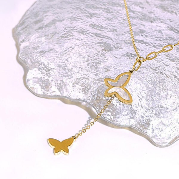 18K Gold Plated Stainless Steel Chain Double Butterfly Shell Pendant Necklace for Women Jewelry - Image 6