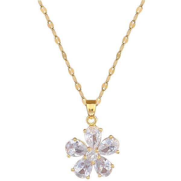 Fashion Women Jewelry Stainless Steel Chain Crystal Flower Pendant Necklace - Image 5