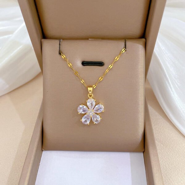 Fashion Women Jewelry Stainless Steel Chain Crystal Flower Pendant Necklace - Image 6