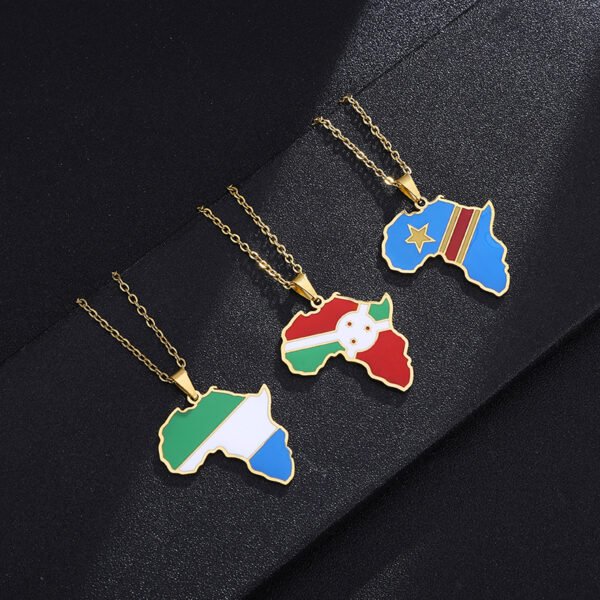 Factory Custom New Stainless Steel Map Necklace 18k Gold Plated African Map Necklace for Men Women - صورة 2