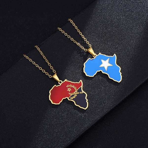 Factory Custom New Stainless Steel Map Necklace 18k Gold Plated African Map Necklace for Men Women - صورة 3