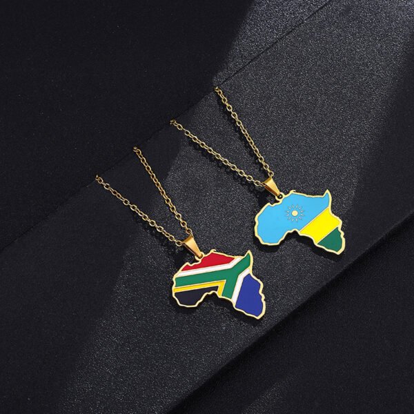 Factory Custom New Stainless Steel Map Necklace 18k Gold Plated African Map Necklace for Men Women - صورة 4