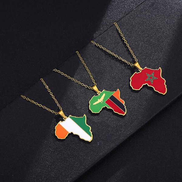 Factory Custom New Stainless Steel Map Necklace 18k Gold Plated African Map Necklace for Men Women - صورة 6