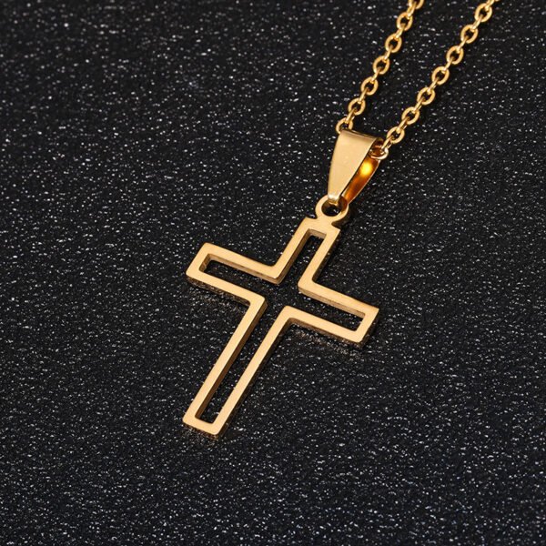 Factory Hot Sale Gold Cross Necklace Men Women Stainless Steel Chain Necklace - صورة 5
