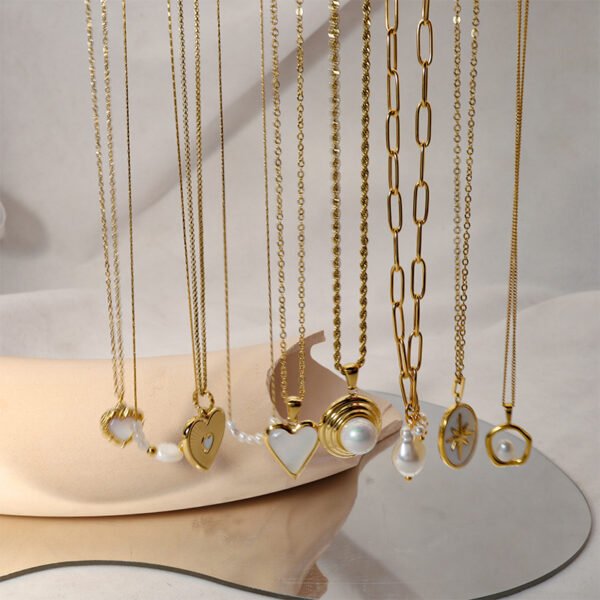 High Quality Women Pearl Necklace Gold Plated Personalize Stainless Steel Choker Necklace - صورة 2