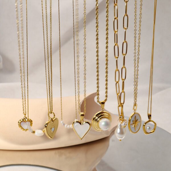 High Quality Women Pearl Necklace Gold Plated Personalize Stainless Steel Choker Necklace - صورة 3