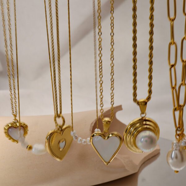 High Quality Women Pearl Necklace Gold Plated Personalize Stainless Steel Choker Necklace - صورة 4