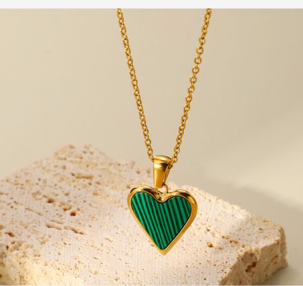 Most Popular Green Zircon Choker Necklaces Stainless Steel Women Dainty Heart Pendant Chain Necklace - Bild 2