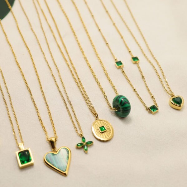 Most Popular Green Zircon Choker Necklaces Stainless Steel Women Dainty Heart Pendant Chain Necklace - Bild 4