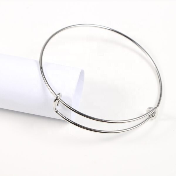 60mm Stainless Steel Polished Mirror Bracelet Adjustable Wire Coil Bangle - Image 5