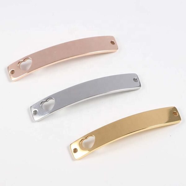 Mirror Polish Stainless Steel 6*38mm Logo Engraved Heart Pendant Hollow Bending Strip Charms