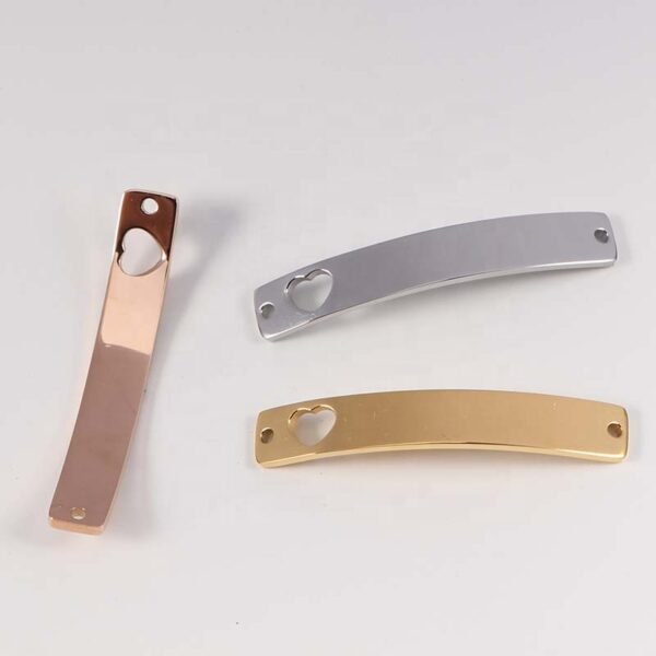 Mirror Polish Stainless Steel 6*38mm Logo Engraved Heart Pendant Hollow Bending Strip Charms - Image 2
