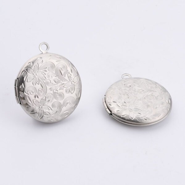 26*31mm Stainless Steel Vintage DIY Locket Pendant Jewelry Round Box Flower Pattern Photo Frame DIY Charms