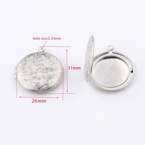 26*31mm Stainless Steel Vintage DIY Locket Pendant Jewelry Round Box Flower Pattern Photo Frame DIY Charms - Image 3