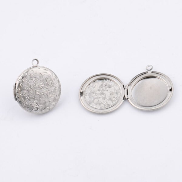 26*31mm Stainless Steel Vintage DIY Locket Pendant Jewelry Round Box Flower Pattern Photo Frame DIY Charms - Image 4