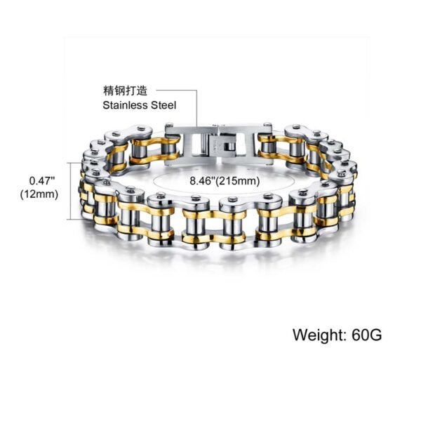 Gold Plated 316L Stainless Steel  Fashion Sports Bike Chain Style Mens Bracelet - Image 2