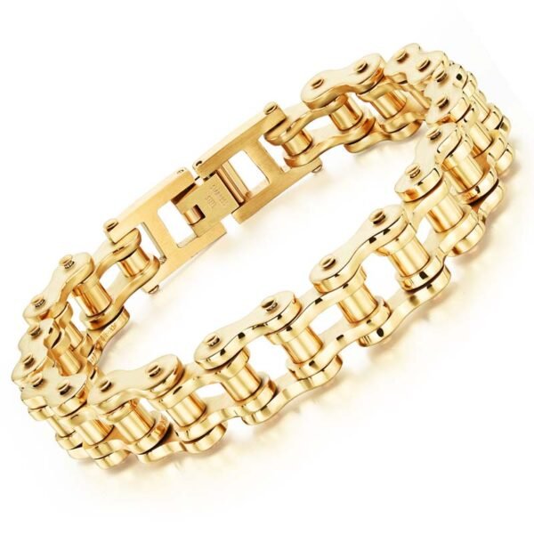 Gold Plated 316L Stainless Steel  Fashion Sports Bike Chain Style Mens Bracelet - Image 4