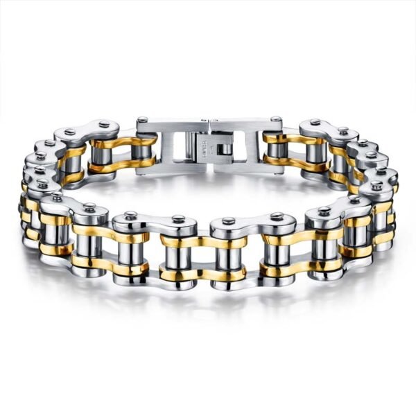 Gold Plated 316L Stainless Steel  Fashion Sports Bike Chain Style Mens Bracelet - Image 5