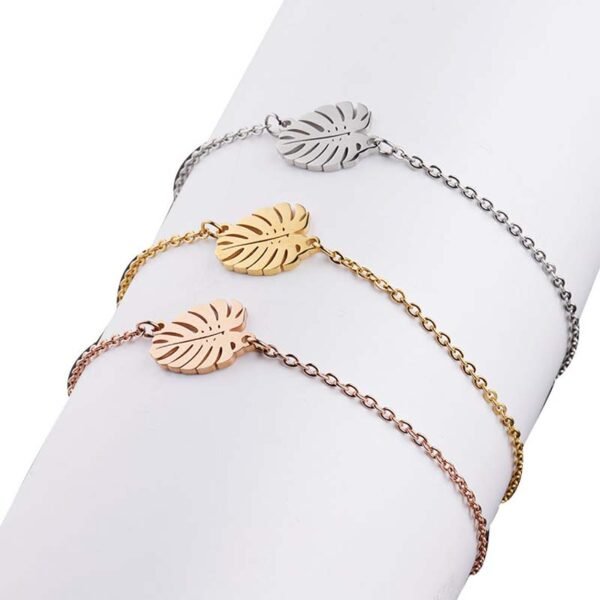 Mirror Polished Stainless Steel Elegant Cheap Jewelry Leaf Charm Bracelet for Girls