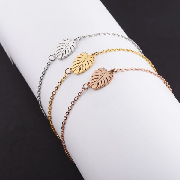 Mirror Polished Stainless Steel Elegant Cheap Jewelry Leaf Charm Bracelet for Girls - Image 3