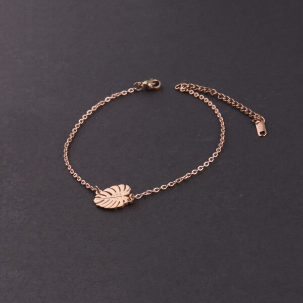 Mirror Polished Stainless Steel Elegant Cheap Jewelry Leaf Charm Bracelet for Girls - Image 5