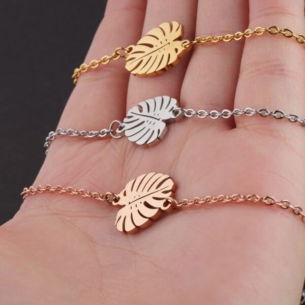 Mirror Polished Stainless Steel Elegant Cheap Jewelry Leaf Charm Bracelet for Girls - Image 6