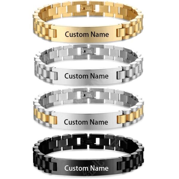 Hot Sales New Watch Band Stainless Steel Men Jewelry Fashion Name Engraved Bracelet Bangle for Men