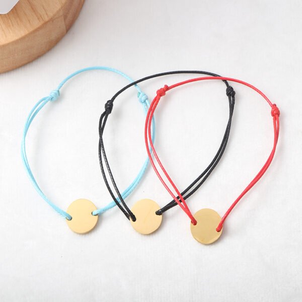 Factory Wholesale Stainless Steel Women Round Charm Custom Made Adjustable Leather Bracelet - Image 2