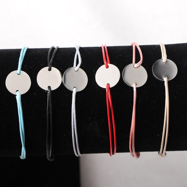 Factory Wholesale Stainless Steel Women Round Charm Custom Made Adjustable Leather Bracelet - Image 6