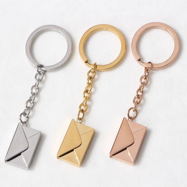 High Quality Envelop Blank Key Chains Custom Logo Stainless Steel Fashion New 18K Gold Plated Cute Key rings