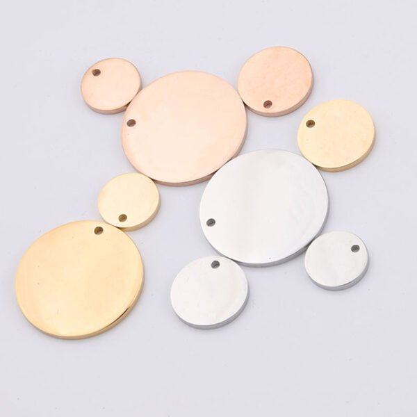 Mirror Polished Stainless Steel 12mm 15mm 25mm Custom Engrave Logo Name Round Gold Pendant Charm