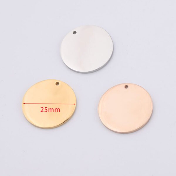 Mirror Polished Stainless Steel 12mm 15mm 25mm Custom Engrave Logo Name Round Gold Pendant Charm - Image 2