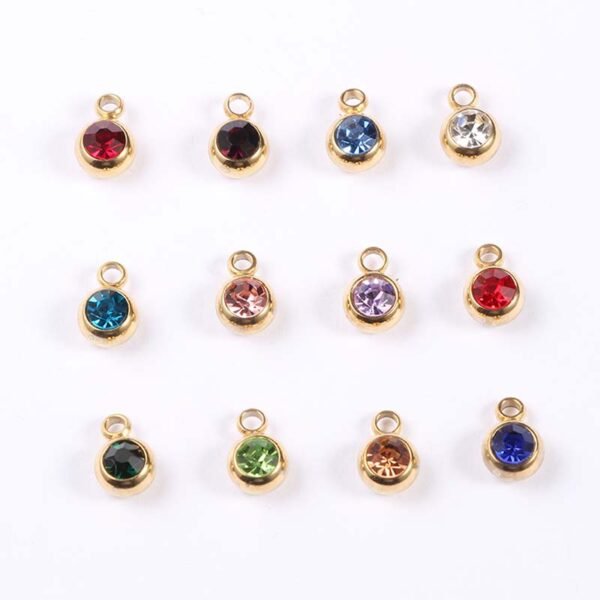 6mm Stainless Steel Round Rhinestones Gold Plated Pendant Charms  New Arrival DIY Jewelry Making Initial 12 Birthstone Pendant