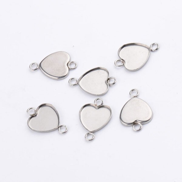 Stainless Steel Peach Heart 13x14mm Love Cameo Glass Dome Cabochon Connectors Back for Jewelry Making